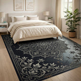 Ornate Black Mandala Persian Black and White Area Rug