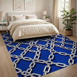 White Chain Link Geometric Blue Area Rug