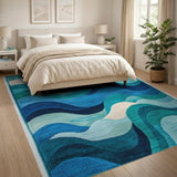 Teal Blue Wave Coastal Area Rug