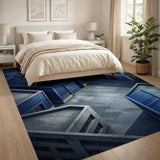 Isometric Blue Industrial Warehouse Area Rug