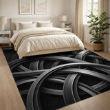 Interlocking Silver Rings Grey Geometric Rug