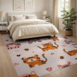 Adorable Pink Cartoon Tiger Kids Rug