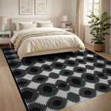 Black and White Black White Geometric Circle Area Rug
