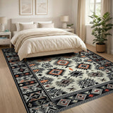 Southwestern Geometric Tribal Area Rug in Black, Orange Cream