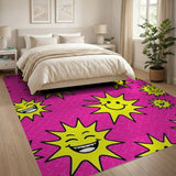 Cheerful Smiley Suns Pink Area Rug