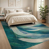 Abstract Area Blue and Teal Blue Abstract Wave Area Rug