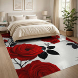Red Roses Floral Pattern Area Rug
