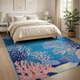 Vibrant Pink Coral Reef Teal Area Rug