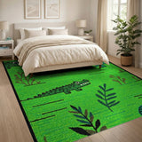 Playful Cartoon Crocodile Green Area Rug