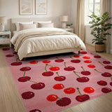 Fruit Pattern Whimsical Cherry Print Pink Area Rug