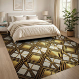 Gold Art Deco Diamond Geometric Area Rug