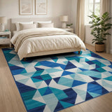 Geometric Modern Blue and Teal Blue Teal Geometric Triangle Area Rug