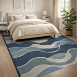 Wavy Blue Teal Coastal Area Rug