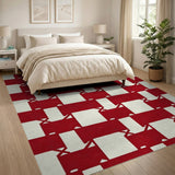 Red White Geometric Crosscheck Area Rug