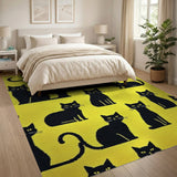 Playful Black Cats on Yellow Area Rug