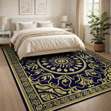 Ornate Navy and Gold Persian Medallion Rug