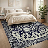 Intricate Black Mandala Persian Area Rug
