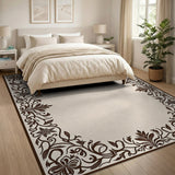 Ornate Floral Frame Beige Area Rug