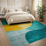 Teal Sunny Yellow Modern Wave Area Rug