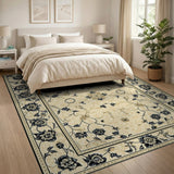 Ivory Persian Floral Area Rug with Navy Vines