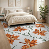 Orange Floral Maple Leaf Area Rug