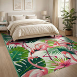 ODIKA Tropical Flamingo Pink Palm Leaf Washable Rug - Non-Slip Low Pile Area Rug