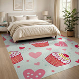 Playful Pink Cupcakes Hearts Area Rug
