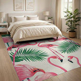 Pink Pink Flamingo Tropical Leaves Area Rug