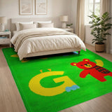 Vibrant Green Kids Cartoon Alphabet Rug with Animals