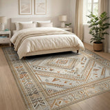 Beige and Neutral Beige Geometric Southwestern Area Rug