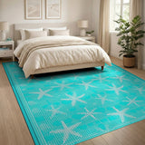 Coastal Beach Teal Starfish Coastal Area Rug