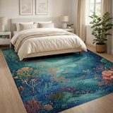 Mystical Teal Coral Reef Area Rug