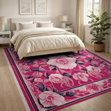Vibrant Pink Peony Floral Area Rug