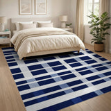 Navy Blue Plaid Textured Area Rug