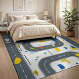 ODIKA Washable Road Map Kids Rug - Modern Geometric Play Mat for Nursery & Playroom