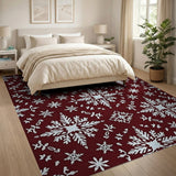 Festive Burgundy Snowflake Area Rug