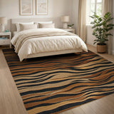 Wavy Tiger Stripe Brown Area Rug
