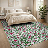 Vintage Pink Bird Green Floral Pattern Area Rug