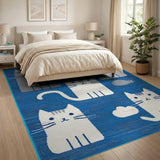 Playful Cartoon Cats Blue Area Rug