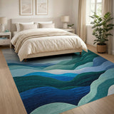 ODIKA Modern Abstract Mountain Blue & Green Washable Area Rug - Low Pile & Non-Slip