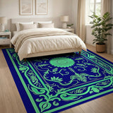 Navy Blue Teal Floral Medallion Persian Rug