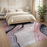 ODIKA Washable Pink Abstract Marble Area Rug - Non-Slip Low Pile Modern Rug