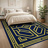Navy and Gold Geometric Border Rug