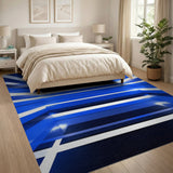 ODIKA Modern Blue Geometric Striped Washable Rug - Non-Slip Low Pile Area Carpet