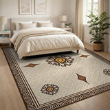 Beige Traditional Persian Area Rug with Floral Medallion