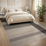 Modern Grey Geometric Block Stripe Rug