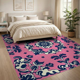 Hot Pink Navy Floral Damask Area Rug