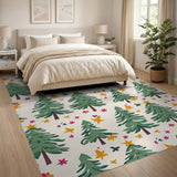 Multi-color and Patterns Whimsical Christmas Trees Stars Area Rug