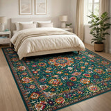 Vibrant Teal Green Persian Floral Rug