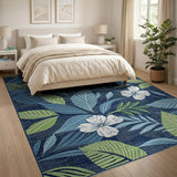 Navy Hibiscus Leaf Coastal Area Rug